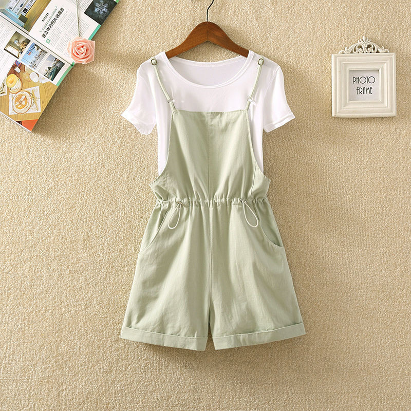 减压背带裤女韩版宽松2024年新款显瘦可爱小清新ins网红套装ลดอายุหลวมกางเกงขาสั้นผู้หญิงเวอร์ชั่นเกาหลีหลวม 202zi88.my20250331