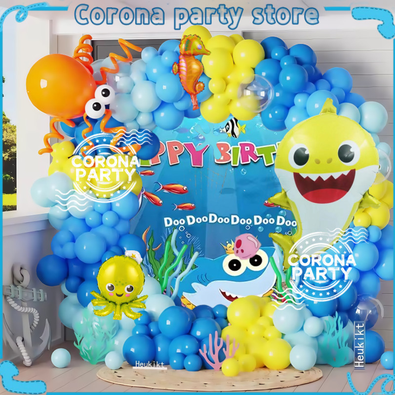 Ocean Party Baby Shark Balloon Garland Gold Number ลูกโป่ง Baby Shower Birthday Party ตกแต่ง