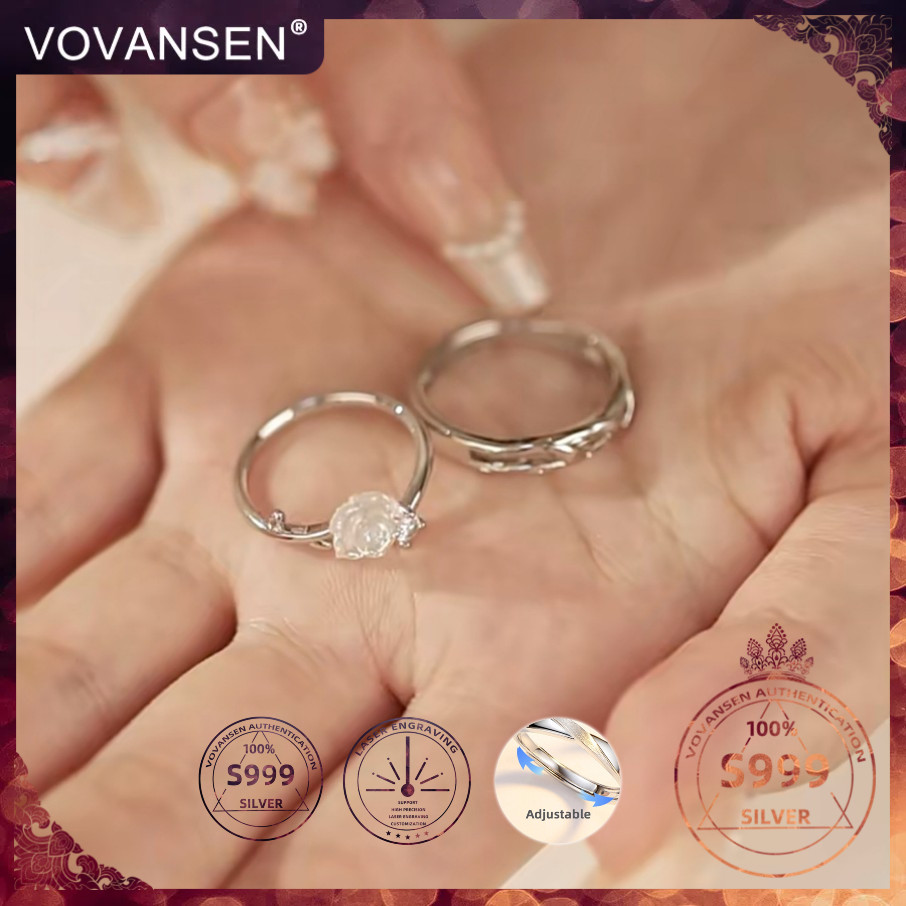 25327-10 VOVANSEN 100% S999 แหวนเงินคู่ปรับ,S999 cincin,ที่กําหนดเองเลเซอร์แกะสลักแหวน Jewelleryเครื