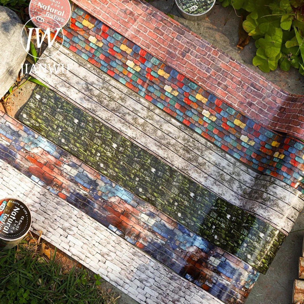 JIANWU 40 มม.* 200 มม.เนื้อธรรมชาติ Series Vintage อิฐ Wall ภูมิทัศน์วัสดุ Collage Washi เทป Creative Journal เครื่องเขียน