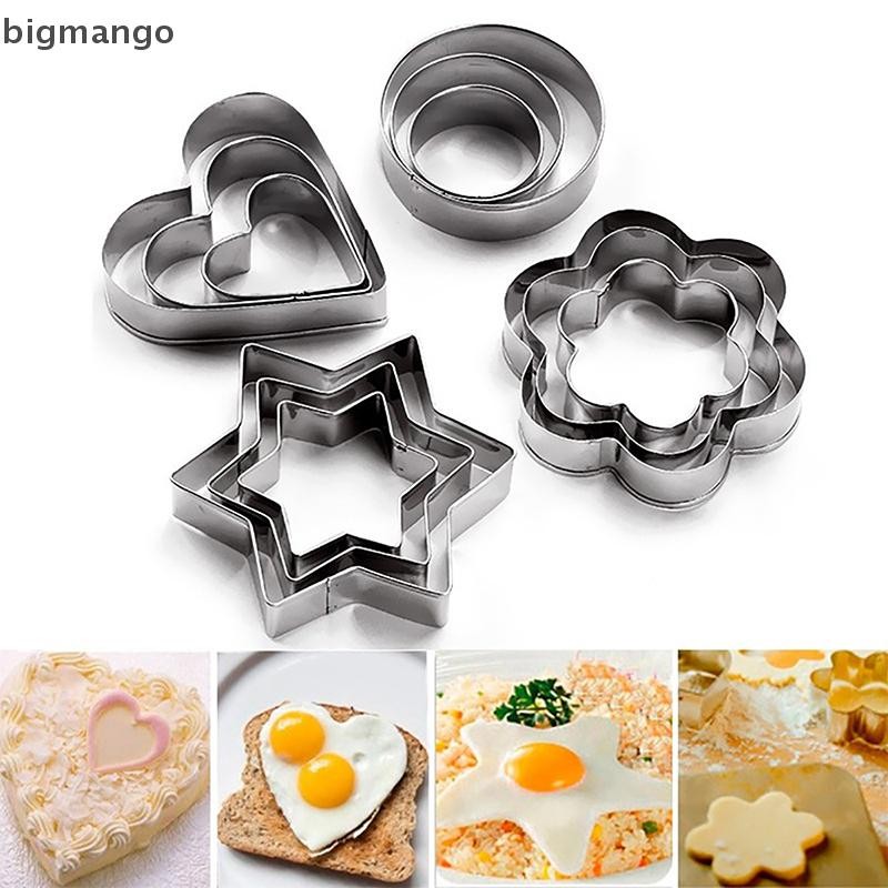 [bigmango] เบเกอรี่ Mould เบเกอรี่ Mould ไข่ Mould สแตนเลสเครื่องตัดคุกกี้บิสกิต DIY แม่พิมพ์ Star Heart เครื่องตัดดอกไม้ 3 ชิ้น/เซ็ตสต็อกใหม่