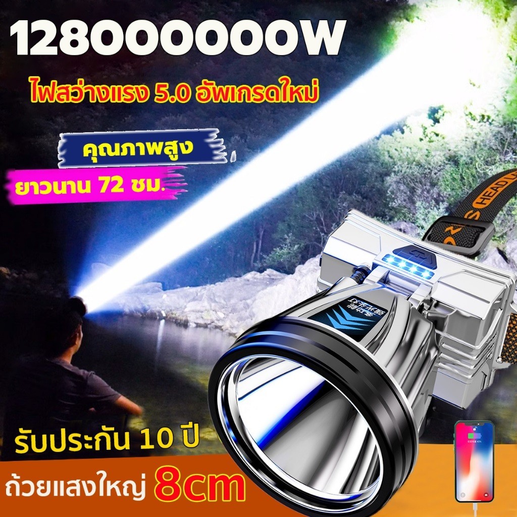 T999ไฟฉายคาดหัว LED 12800000W ส่องแสงระยะ5KM อายุการใช้งานแบตเตอรี่ยาวนาน ตกปลากลางแจ้ง กันน้ COD