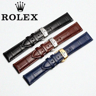 สายนาฬิกาหนังแท้สําหรับ Rolex - Daytona, Hulk, Submariner, Yacht-Master, Cellini, Butterfly Clasp, 12-24mm