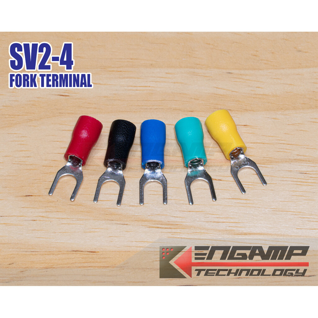 (100ตัว) [TMN] SV2-4 เกรดทั่วไป หางปลารูปแบบส้อม (FORK Terminal) สำหรับเข้าสาย 1.5-2.5mm2 (16-14AWG)