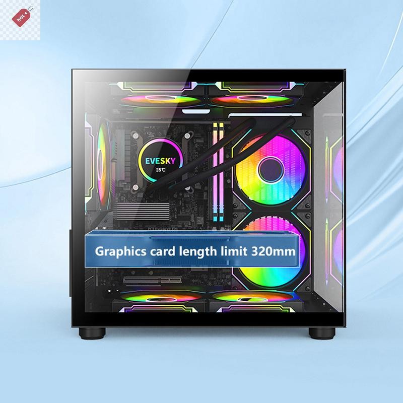 Alik 270 องศาแก้ว PC กรณีโปร่งใสคอมพิวเตอร์เดสก์ท็อป Tower สําหรับ M-ATX/ITX เมนบอร์ด SSD 7 Air Cooling พัดลม 320 มม.กราฟิกการ์ด TH