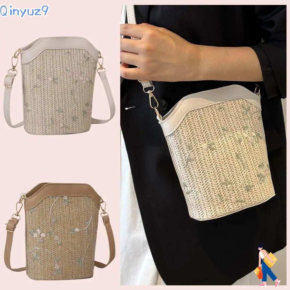 QINYUZ9 ทอกระเป๋าถัง ซิปปิด แฟชั่นผู้หญิง Hollow Handle Retro โครเชต์ Crossbody ฤดูร้อน Tote ความจุสูง