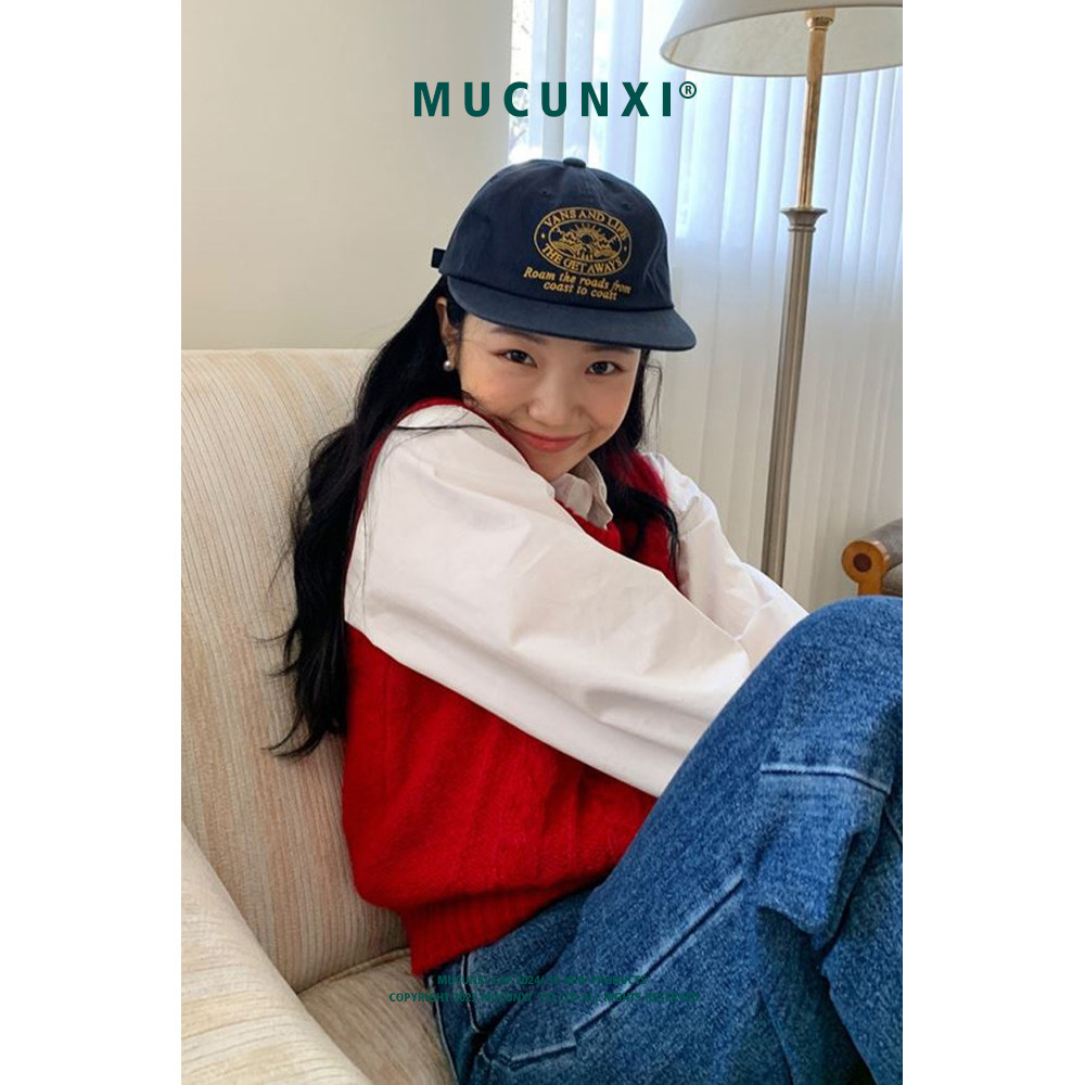 เกาหลีซอกหมวกปีกแบนย้อนยุคปักตัวอักษรสีน้ําเงินเข้มถนนม่าน รูปที่ 2