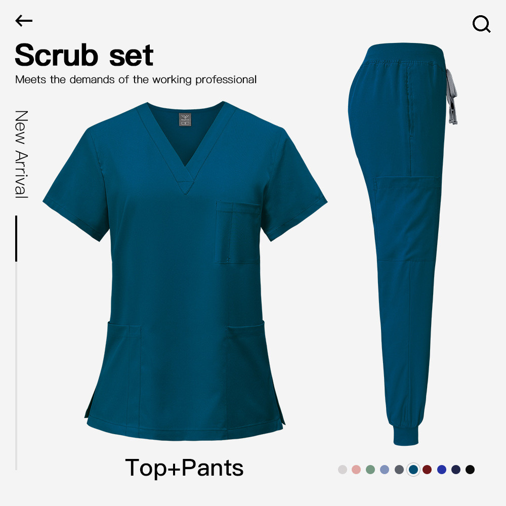 ใหม่ ScrubSuit ผู้ชายและผู้หญิง Quick-Drying V คอด้านบน + กางเกงช่องปากพยาบาลหมอเสื้อผ้าทํางานสัตว์เ