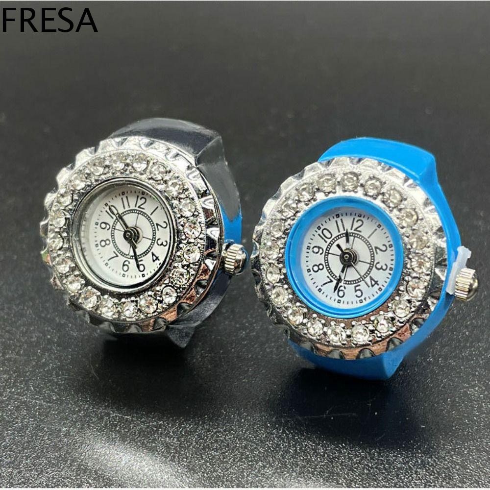 FRESA Gliter แหวนนาฬิกาเครื่องประดับ, Retro Alloy Shiny Roman Quartz นาฬิกา, แฟชั่นเครื่องประดับ Creative Mini สายรัดยืดหยุ่นปรับ Gliter นิ้วนาฬิกาแหวน Man