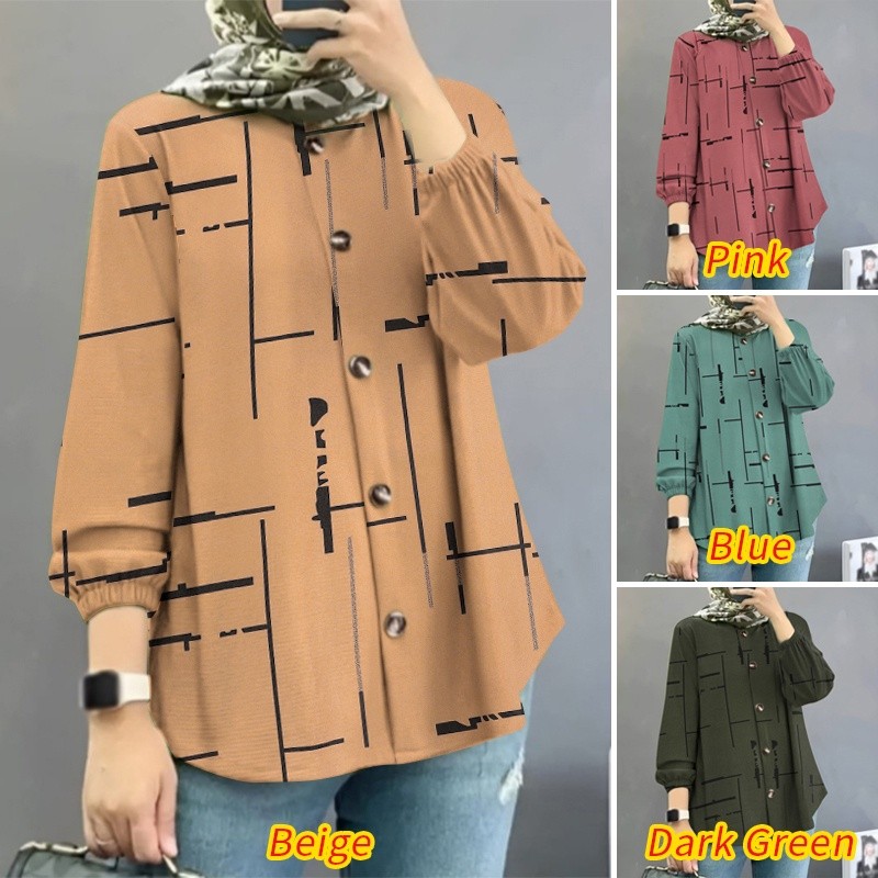 Zanzea เสื้อผู้หญิงมุสลิมพิมพ์ลายดอกไม้คอกลมแขนยาวทุกวัน - รูปที่ 2