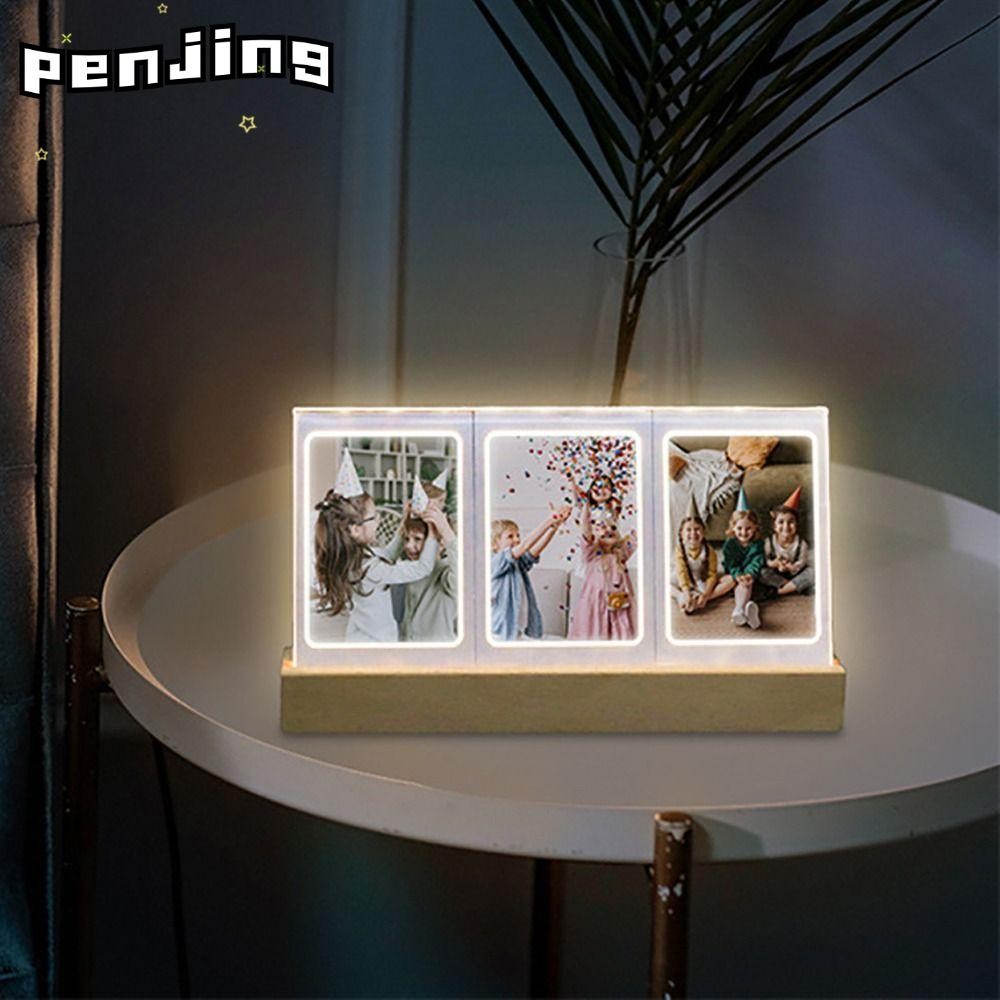 PENJING กรอบรูปไฟ LED, อะคริลิค 3 in 1 3 นิ้วผู้ถือรูปภาพ, Professional Home Decor กล้องทันทีตารางภาพโปร่งใสสําหรับ Fujifilm/ Desktop