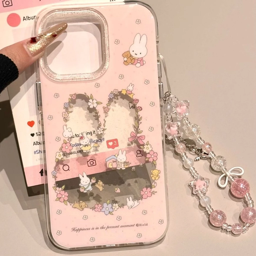 การ์ตูนน่ารักกระต่ายน้อยสีสันดอกไม้ เคส IPhone 11 14 16 17 15 12 13 Pro Max 8Plus X 7Plus XR 15 14 Plus XS Max SE2020