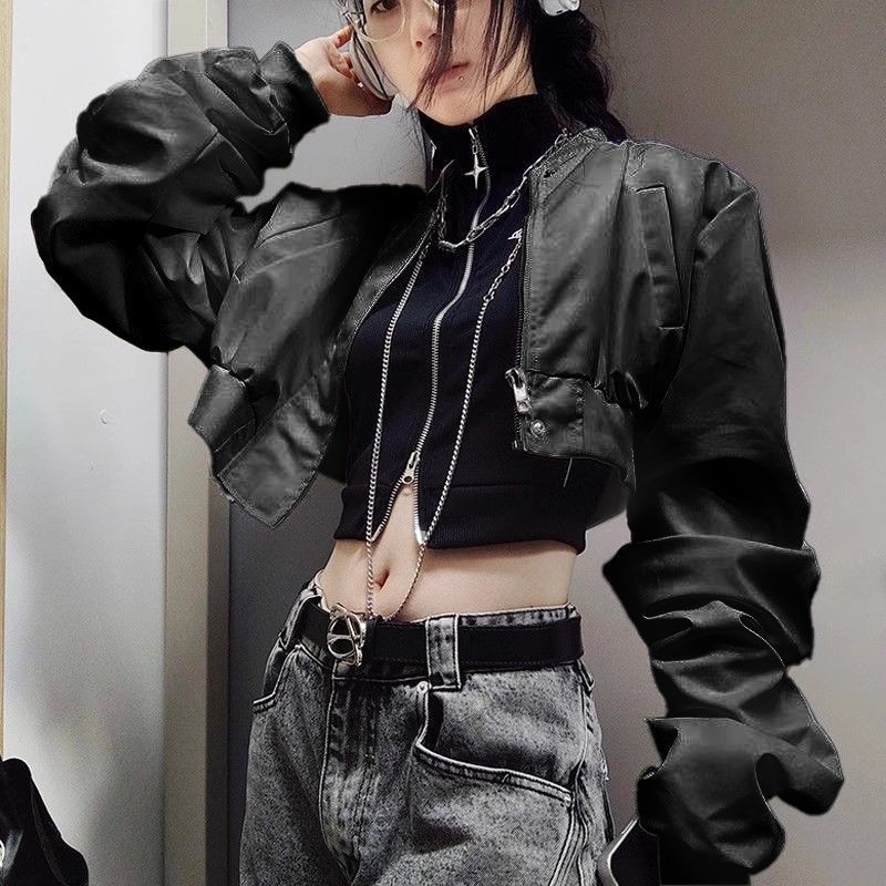 แจ็คเก็ตผู้หญิงสไตล์ฮ่องกงขายดี เสื้อโค้ทสั้นระดับไฮเอนด์ แฟชั่นอเนกประสงค์ สไตล์อเมริกันเรโทร ขนาดเล็ก ลดน้ำหนัก เทรนด์และฤใบไม้ร่วง YO9K