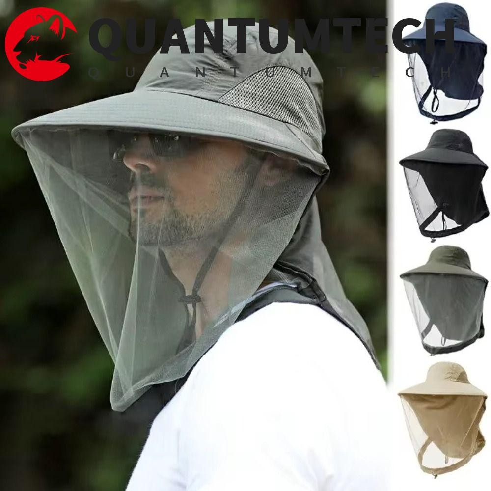 QUANTUMTECH หมวกกันยุงผึ้ง, UPF50+ หมวกคลุมตาข่ายลําลอง, หมวกป้องกันแสงแดดกลางแจ้งปีกกว้างแบบพับได้น้ําหนักเบา