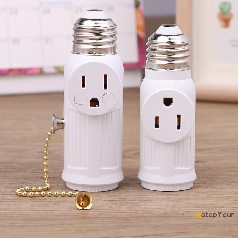 EatopYour] สีขาวสีดํา US Power Plug To E26 To US Bulb Adapter Lamp Holder Base Socket Light Pull Chain Switch America Conversion ใหม่