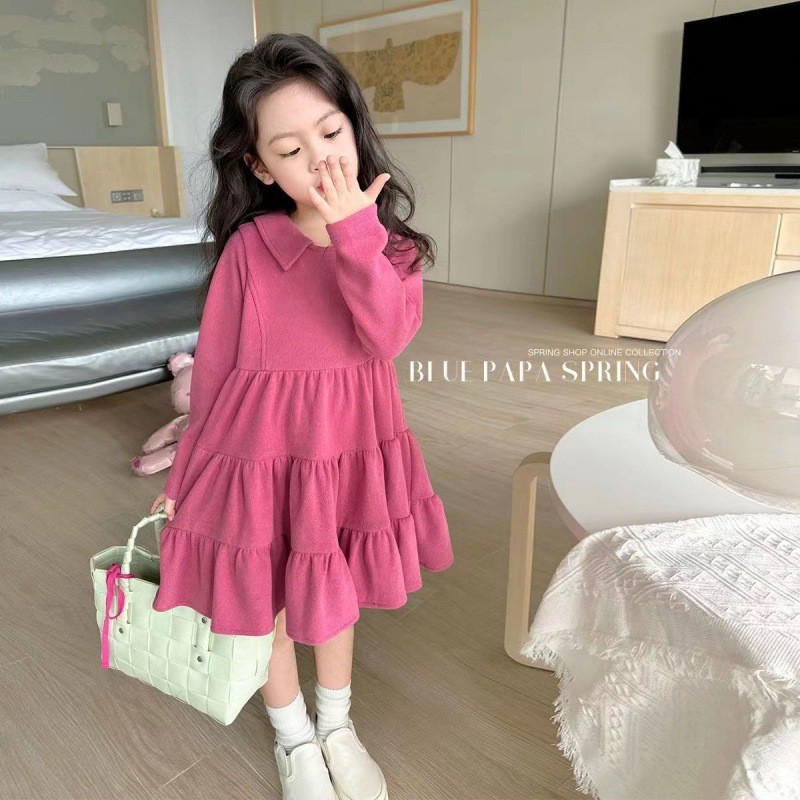 Dapper Darling ชุดสําหรับเด็กชุดวินเทจเกาหลีสีชมพู Fuschia เสื้อผ้าเด็กผู้หญิง Longleves Plain สไตล์