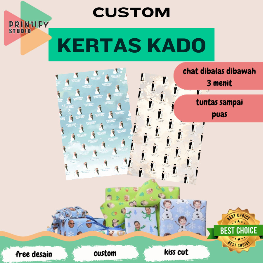 Printify A3+ กระดาษห่อของขวัญ การออกแบบใบหน้าความงามที่กําหนดเองเพิ่มการเขียนกระดาษห่อห่อของขวัญ