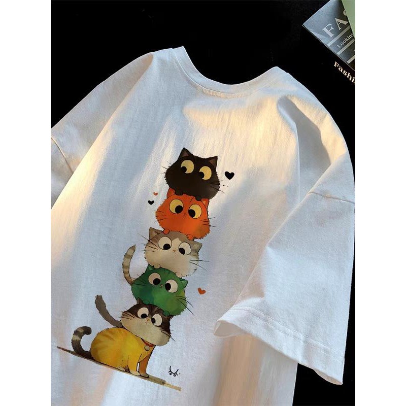 Top.Street🌠เสื้อยืด oversize เสื้อยืดผู้หญิงผู้ชาย"Stack up cat"ผ้านุ่มใส่สบาย cotton 100% แฟชั่น เสื้อยืดผ้าฝ้าย  3xl