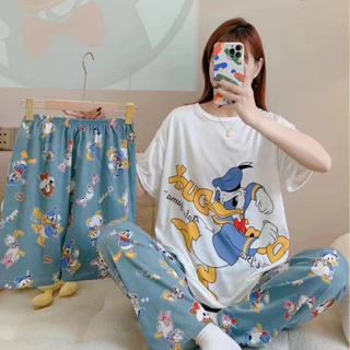 Alva พร้อมส่ง ชุดนอนลายการ์ตูนน่ารัก คอกลมแขนสั่น ผ้าบางใส่สบาย ชุดนอนแฟชั่น (เซตชุดนอน3ชิ้น) ชุดลำลองใส่อยู่บ้าน #6010