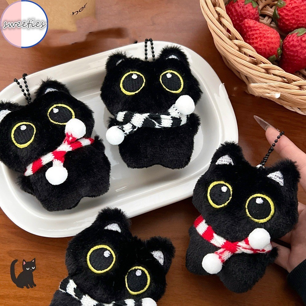 Black Cat Squeaking ตุ๊กตาตุ๊กตาจี้น่ารักแมวคู่พวงกุญแจ