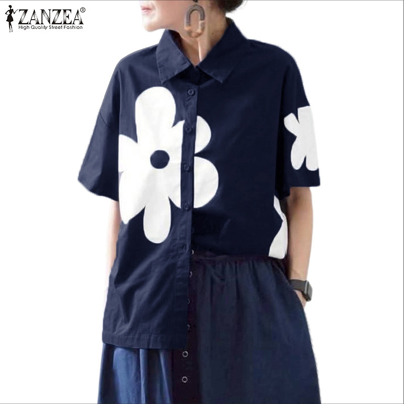 ZANZEA เสื้อพิมพ์ลายดอกไม้แขนสั้นแบบหลวม สไตล์เกาหลีสตรีทแฟชั่นสำหรับผู้หญิง