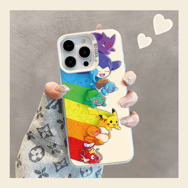 Rainbow Pokemon สําหรับ iPhone 16 15 14 13 12 11 Pro Plus Max X XR Xs Max Border พิมพ์รวมทุกอย่าง Fullcover เคสกันกระแทก