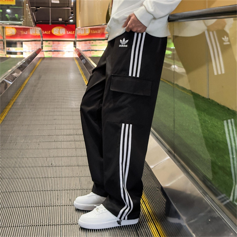 ADIDAS ปักโลโก้ อาดิดาส กางเกงคู่รักดั้งเดิมกางเกงทรงตรงกางเกงกีฬากางเกงขาจั๊ม