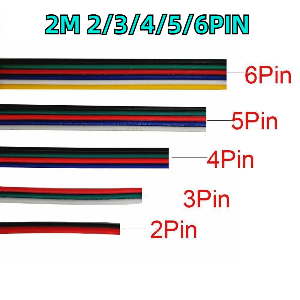2m 2pin 3pin 4pin 5pin สายไฟ 22AWG 20AWG 18AWG WS2812B WS2813 5050 RGBW ยืดหยุ่น LED สายเชื่อมต่อสาย