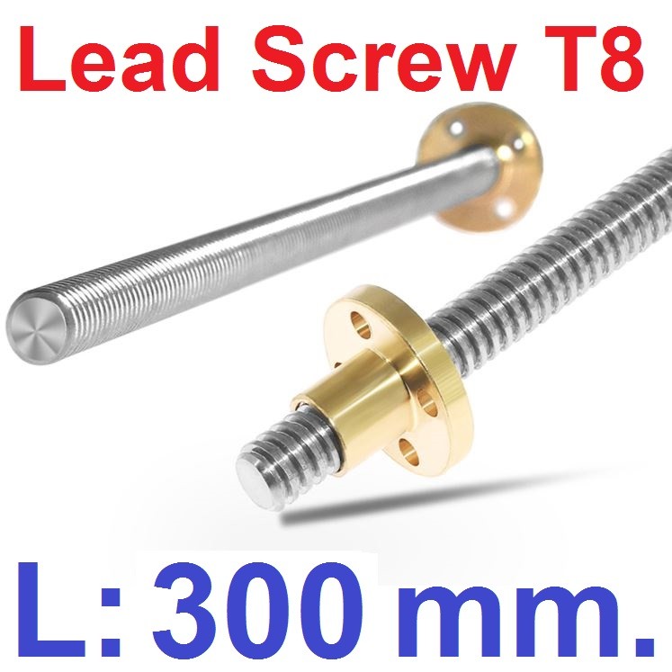 แกนสกรูขนาด 8mm. ยาว 300mm. ระยะเกลียว 2 mm. Lead Screw Dia 8mm Length 300mm pitch 2mm. with Nut T8 