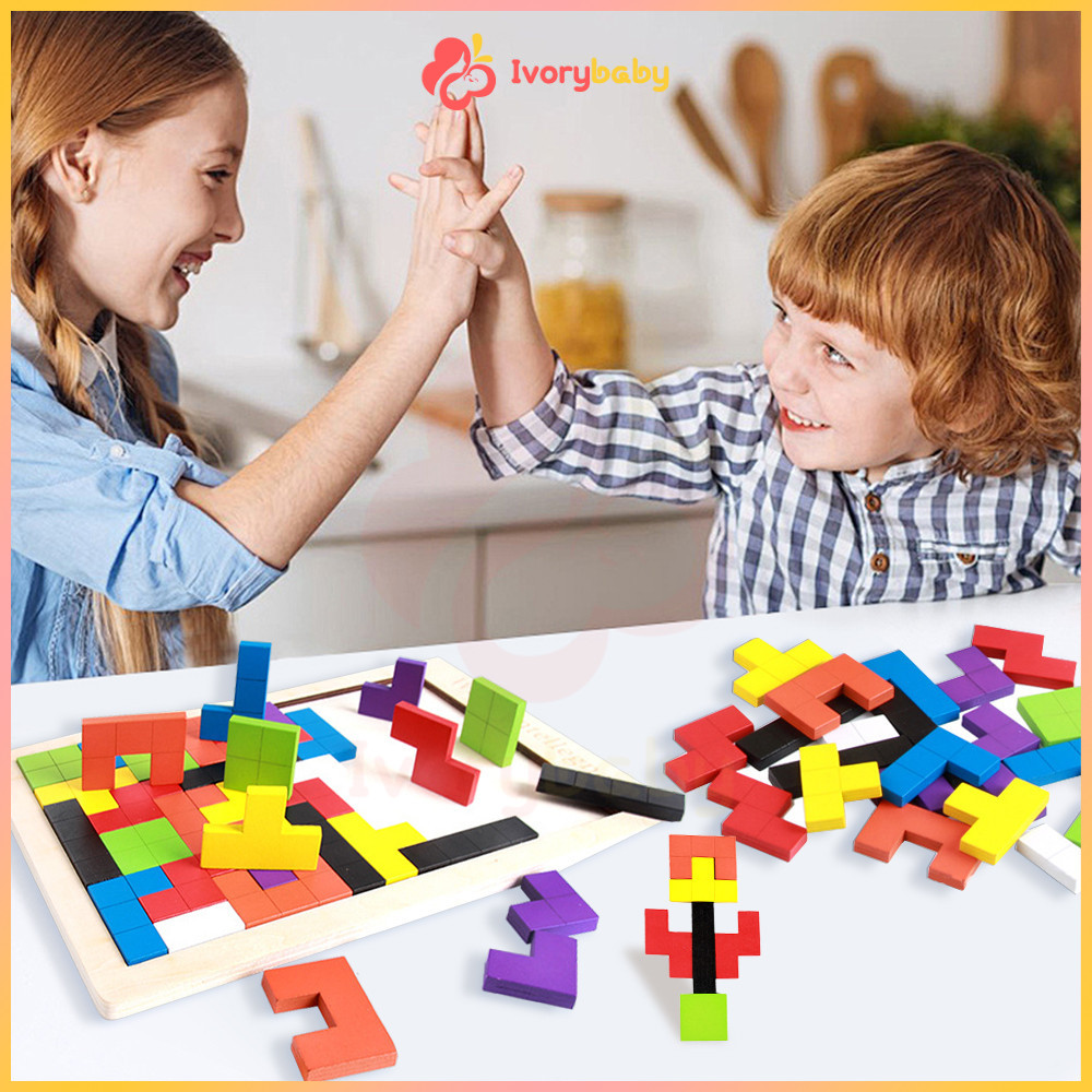 IVORYBABY ของเล่นไม้ จิ๊กซอว์ไม้ บล็อกไม้ ตัวต่อไม้ ของเล่น ปริศนา เกมฝึกสมอง เกม tetris