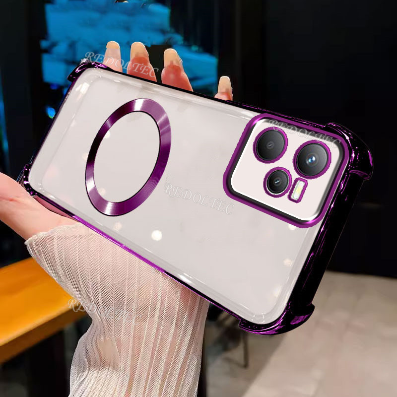 Realme C35 Narzo 50A Primeกรณีแม่เหล็กสี่มุมกันกระแทกโปร่งใสพร้อมแหวนแม่เหล็ก2024ปลอกดีไซน์ใหม่Realm