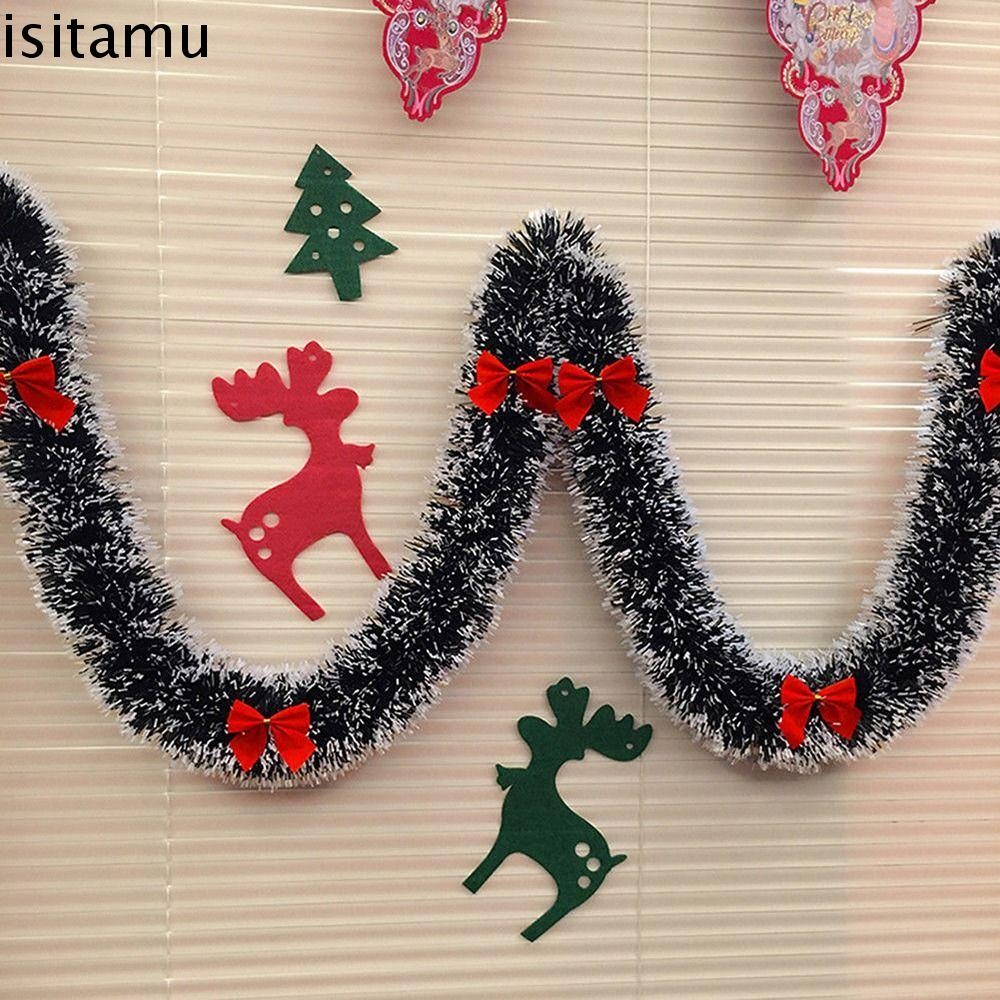 ริบบิ้นตกแต่งคริสต์มาส ISITAFT, พวงมาลัยสีเขียวเข้มขนาด 200 ซม., ตกแต่งคริสต์มาสแขวนด้วยโบว์ตกแต่งจี้คริสต์มาส Garland