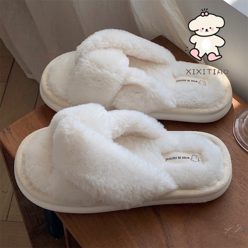 Xixitiao PPR รองเท้าแตะลําลอง ผ้าฝ้าย ส้นแบน ให้ความอบอุ่น สีพื้น แฟชั่นฤดูใบไม้ร่วง ฤดูหนาว สําหรับสตรี