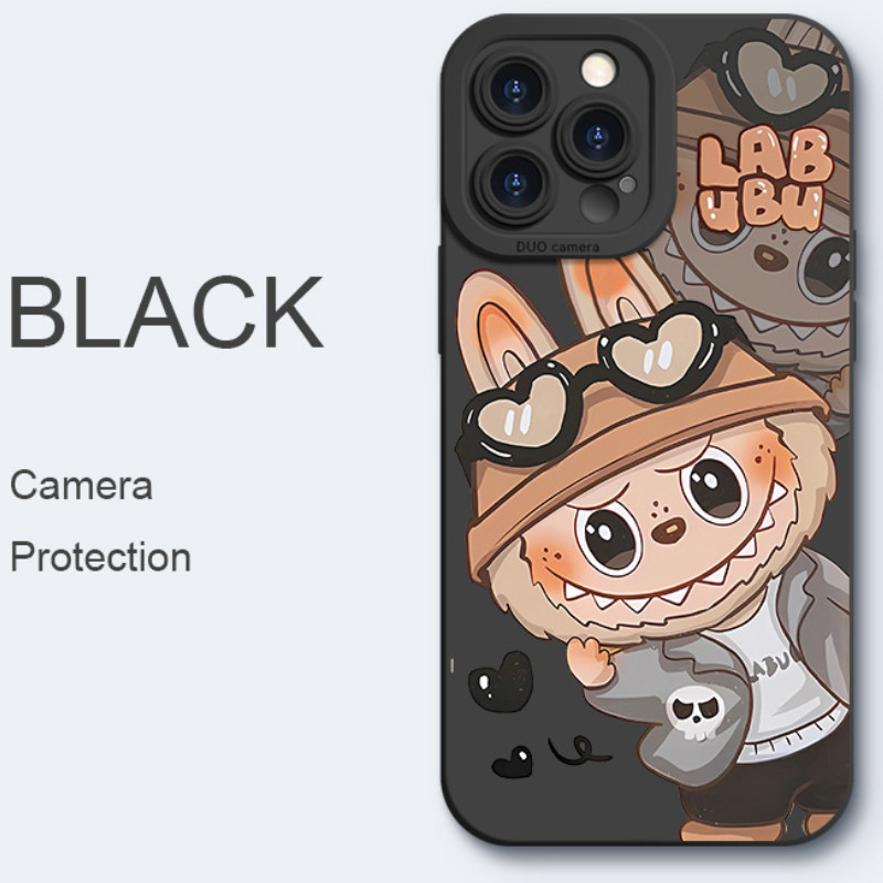 น่ารักหัวเอียง Labubu สําหรับ Huawei Nova 8i 7i 7 Pro SE 5i 5Z 5T 5 Pro 4E 3 3E 3i 2i Labubu ฝาครอบสีดําหัวใจแว่นตานุ่มกล้องป้องกันเคสโทรศัพท์