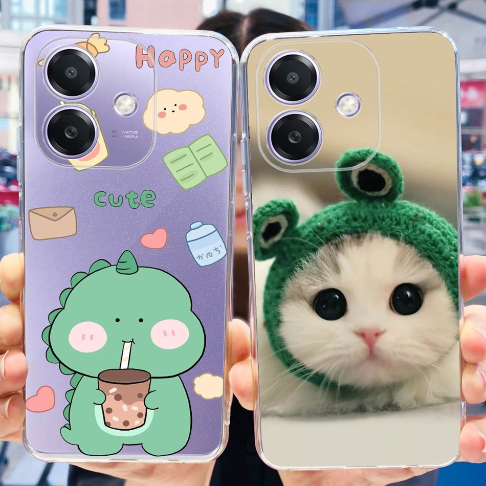 Oppo A3 (ทั่วโลก) / A3x 4G / A3x 5G ไดโนเสาร์น่ารักแมวทาสีปลอกOppo A3x 4G 5G 3X A3 2024 ซิลิโคนนุ่มTPUเคสโทรศัพท์