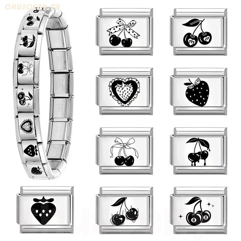 ยอดนิยม Love Cherry Black Heart Italian Charm Links Fit 9 มม.สร้อยข้อมือสแตนเลสทําเครื่องประดับ