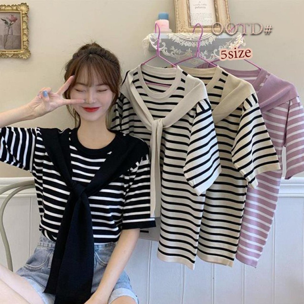 DODO#เสื้อยืดสวยๆดีเทลผ้าผูกๆน่ารักฝุดๆ ใส่สวยๆเดินเล่นชิวๆบนถนน น่ารักไม่ซ้ำใครแน่นอน#T2624Women Lady Clothing