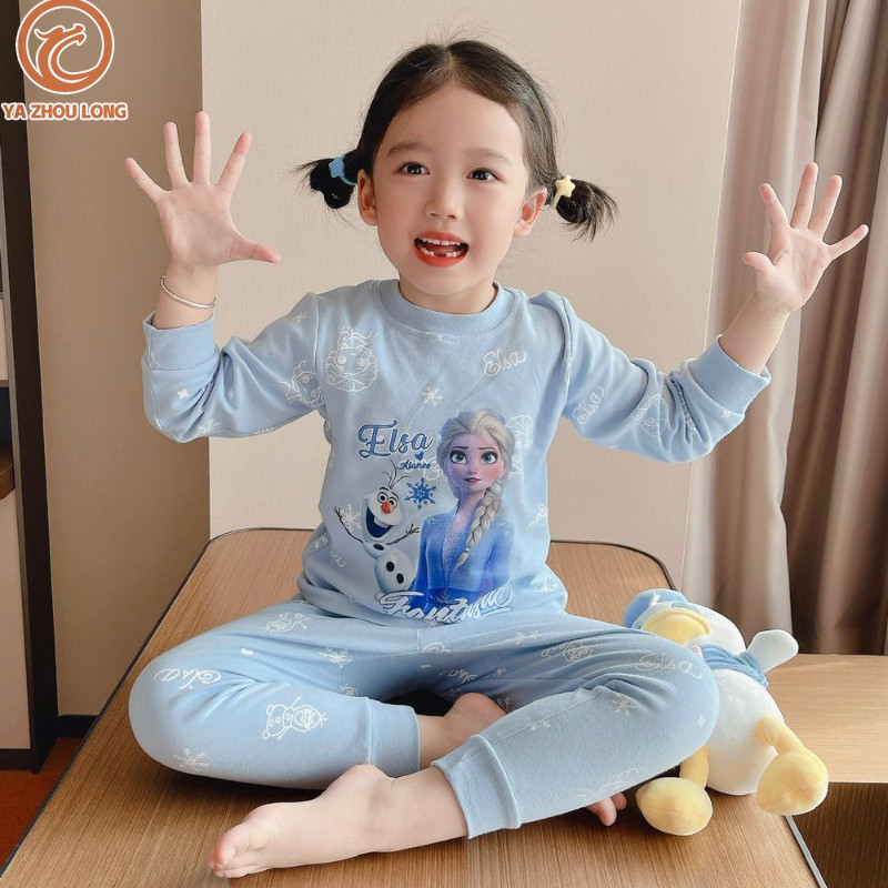 YA ZHOU LONG ชุดเด็ก เจ้าหญิงเอลซ่า ฤดูใบไม้ผลิ ฤดูใบไม้ร่วง และฤดูหนาว ชุดวอร์ม ชุดฐาน สวมใส่ในบ้าน