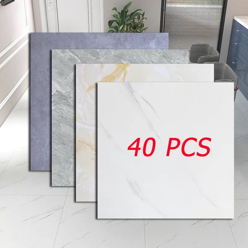 กระเบื้องยาง 40 แผ่น PVC กระเบื้องปูพื้น กาวในตัว กระเบื้องยางลายหินอ่อน แผ่นปูพื้น 60*60cm