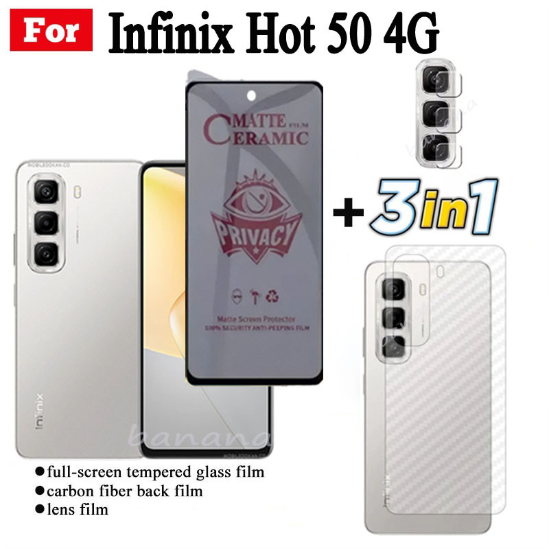 3 IN 1 Infinix Hot 50 4G Anti-Spy Privacy ฟิล์มเซรามิคสําหรับ Infinix Hot 50i 40i 40 Pro เลนส์กล้องกระจกป้องกันหน้าจอและฟิล์มด้านหลัง