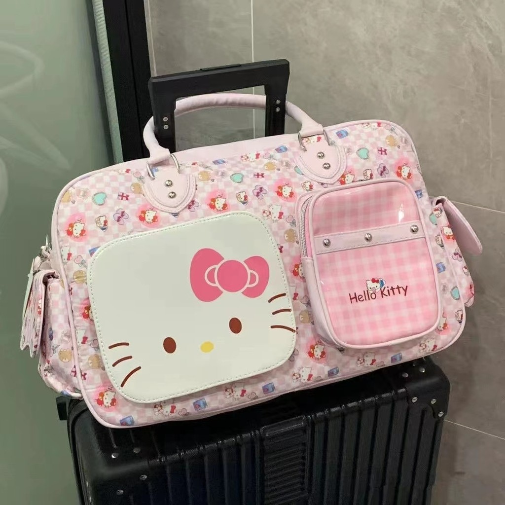 Hellokitty กระเป๋าเดินทางกระเป๋าเดินทางแบบพกพาอเนกประสงค์ความจุขนาดใหญ่