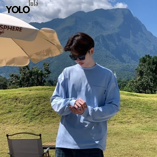 YOLO เสื้อสเวตเตอร์ OVERSIZE เสื้อสเวตเตอร์โอเวอร์ไซส์ สีฟอก เสื้อผ้าคอตตอน แนวสตรีท 2406
