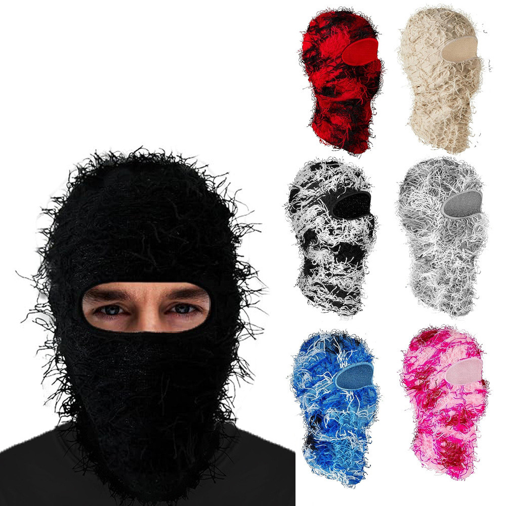 Distressed Balaclava หน้ากากสกี, Shiesty Yeat Airsoft Custom Camo หน้ากากใบหน้าถักสําหรับผู้ชาย/ผู้หญิง