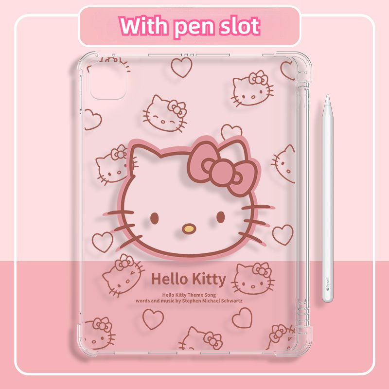 การ์ตูน Hello Kitty สําหรับ IPad Mini6IPad5 6 7 8 9Air11 Air13 Air2 Air3 Air4 Air5 10.9 Pro10.5 Pro112022 Ipad 7th/8th/9th 10.2ถุงลมนิรภัยโปร่งใสป้องกันการตกเปลือกแท็บเล็ต