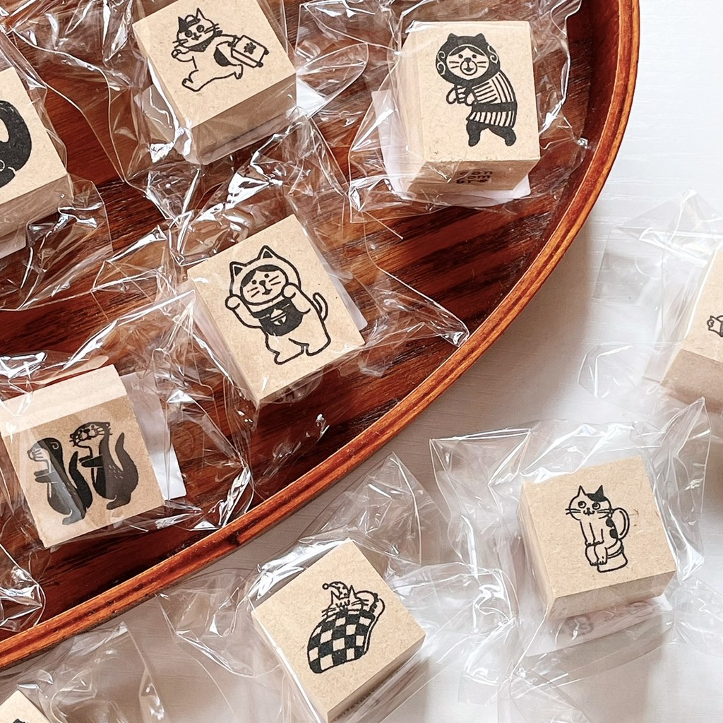 พร้อมส่ง Japan decore Cute Cat Wooden Handbook Seal Material Stationery Decorative