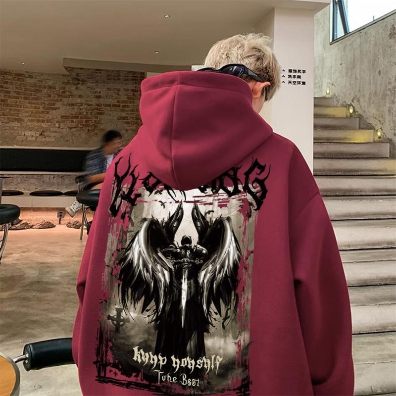 High Street Hiphop Rade พิมพ์หมวกหญิง Rade หลวม秋冬 Rade头加绒外套潮High Street Hiphop Wing พิมพ์ Hoodie Gua