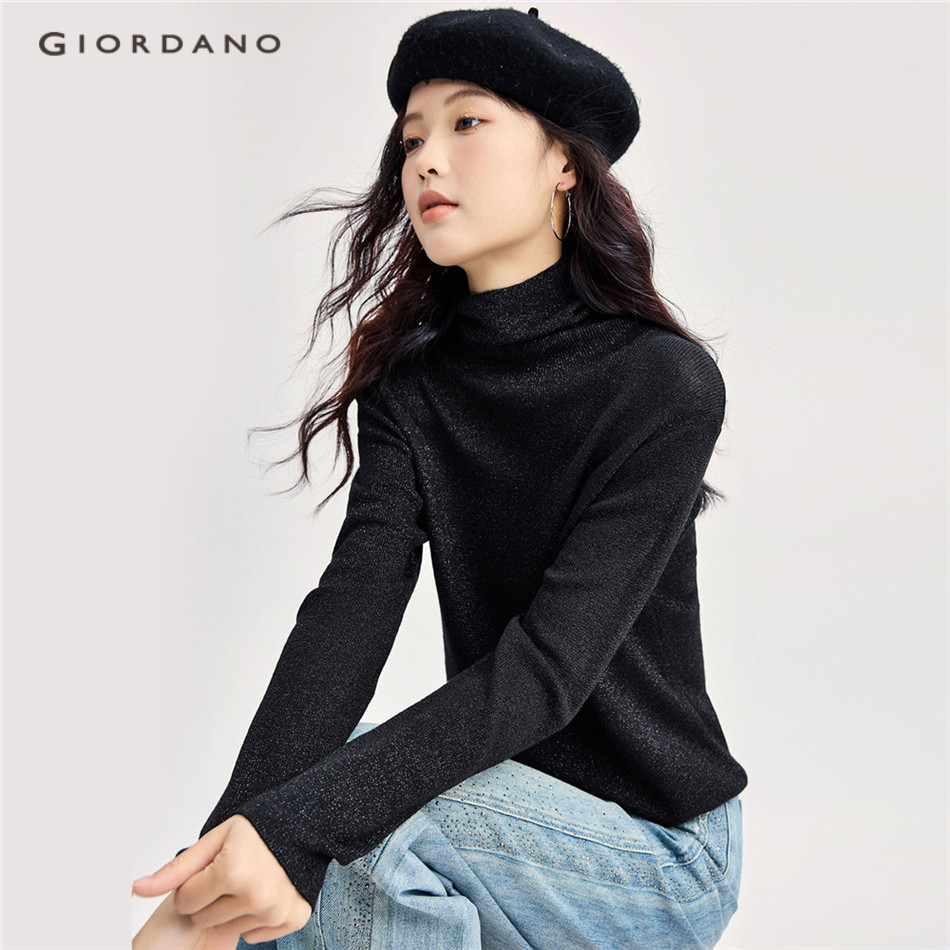 GIORDANO WOMEN Metallic yarn turtleneck slim sweater 18354938