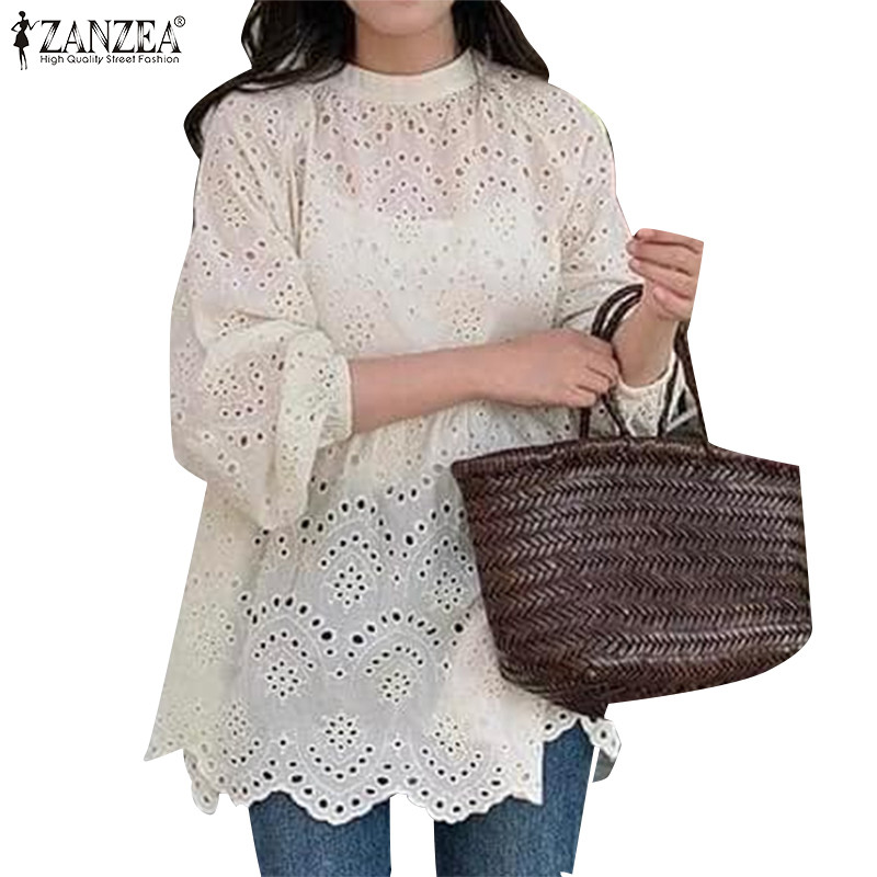 ZANZEA ซานเซีย ผู้หญิงเกาหลีลําลองรอบคอแขนยาวพิมพ์เสื้อหลวม