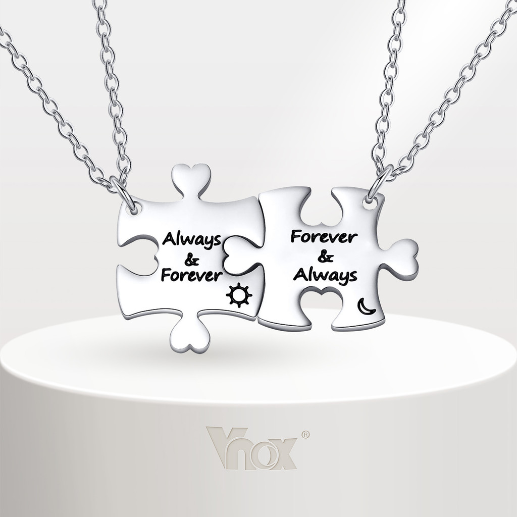 VNOX วีน็อกซ์ ชุดสร้อยคอปริศนารูปหัวใจ,สร้อยคอคู่ดวงอาทิตย์&ดวงจันทร์ สร้อยคอมิตรภาพ,เครื่องประดับสัญญาสแตนเลส