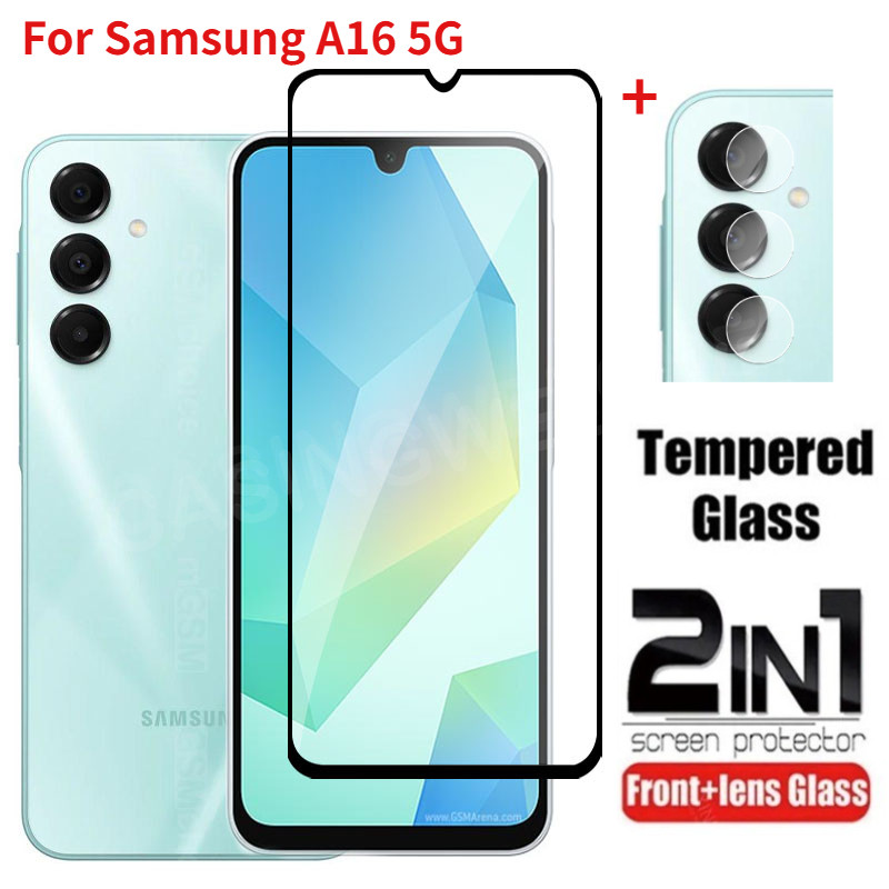 2 In1 ป้องกันฟิล์มกระจกนิรภัยสําหรับ Samsung Galaxy A16 5G Galaxy A26 A36 A56 A17 A54 A55 5G 4G 2024 กล้องกลับเลนส์ป้องกันกระจกนิรภัยฟิล์มด้านหน้าป้องกันคลุมทั้งหมด